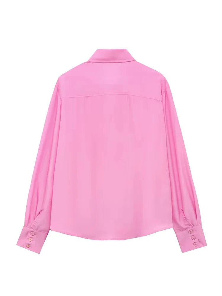 Fashionable Women Single Breasted Long Sleeve Shirt Button Up Blouse Casual Streetwear Top for Spring and Summer