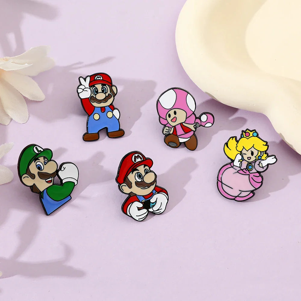 5 Pcs Super Mario Metal Brooch Set Enamel Lapel Pins for Backpack and Clothing Accessories
