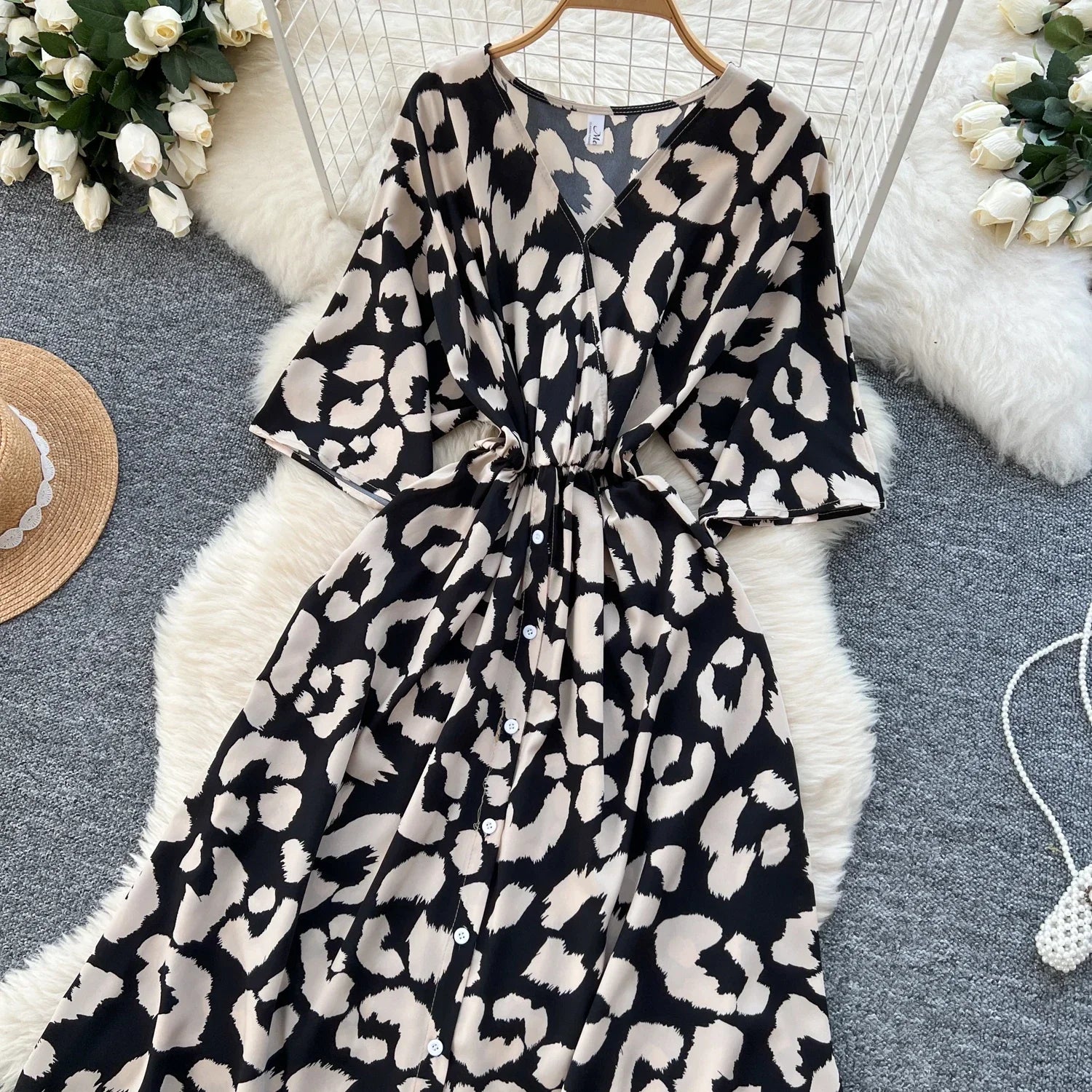 Ruched V Neck Office Dress Long Sleeve For Women Red