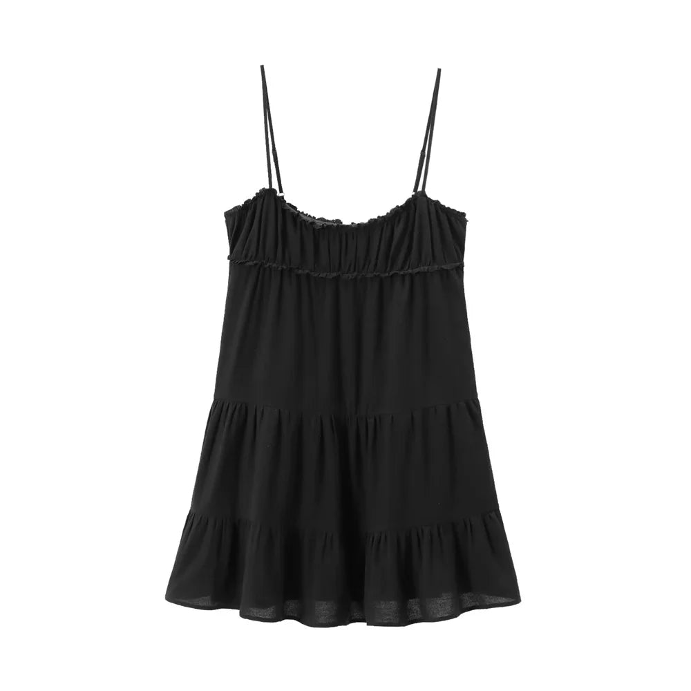 Sleeveless V Neck Midi Dress With Layered Straps Details