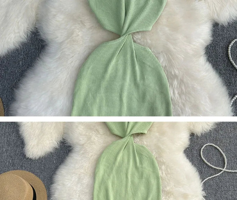 Knot Hollow Out Waist Knitted Bodycon Maxi Dress For Women