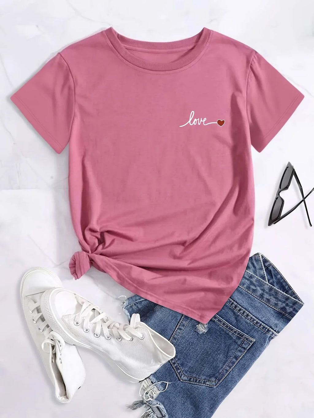 Plus Size Letter Print T-Shirt for Women, Short Sleeve Crew Neck Casual Summer Top