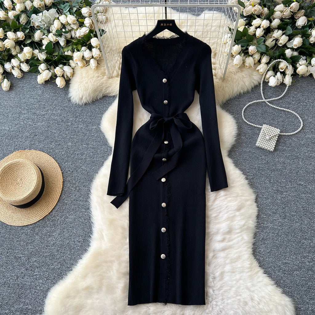 Womens Knit Dress Long Sleeve Sweater Casual Elegant