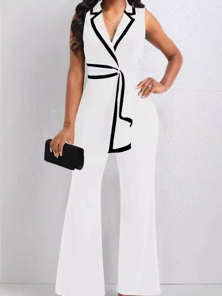 Women's Elegant Sleeveless V Neck Overalls Jumpsuit Full Length Wide Leg Pants Office Casual Summer Outfit