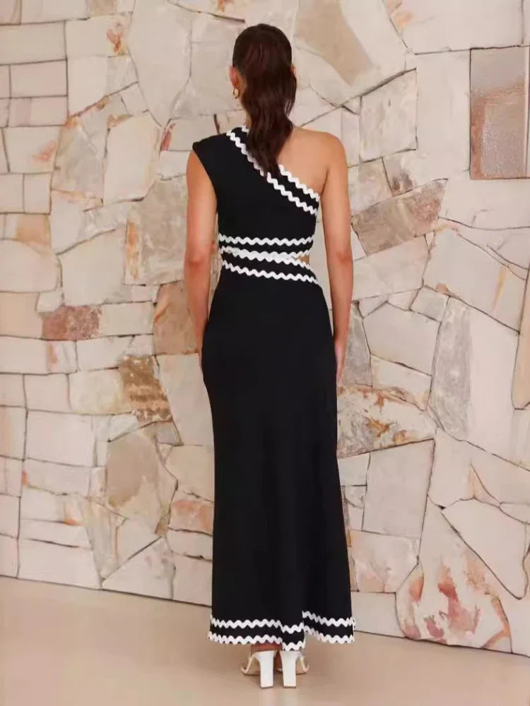 Elegant Lace Two Piece Dress With Diagonal Shoulder