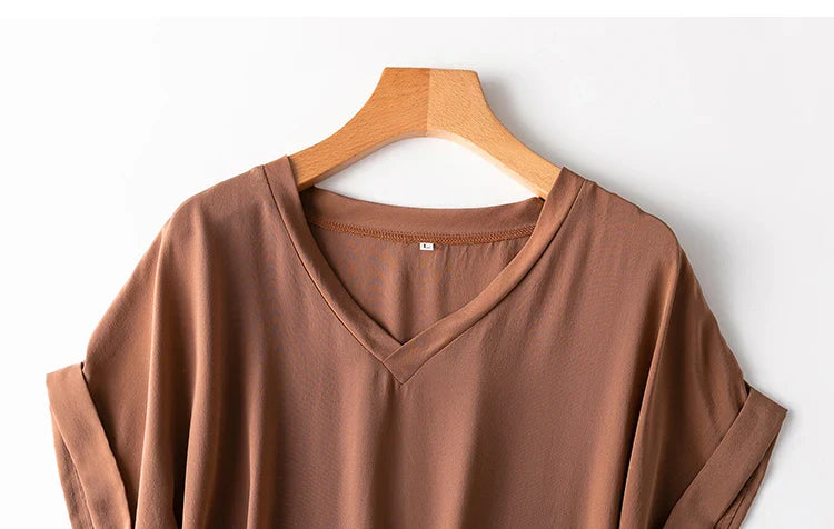 Mulberry Silk 19 Momme Midi Dress With V Neck And Slit