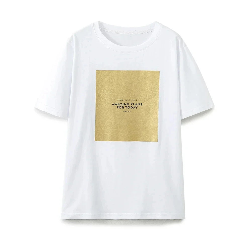 Summer Women's Casual Printed Cotton T-Shirt Comfortable Breathable Short Sleeve Top