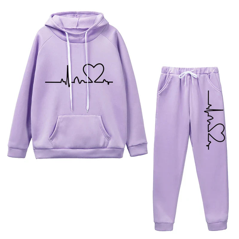 Autumn Winter Women's Fleece Tracksuit Hoodie and Sweatpants Set for Casual Jogging