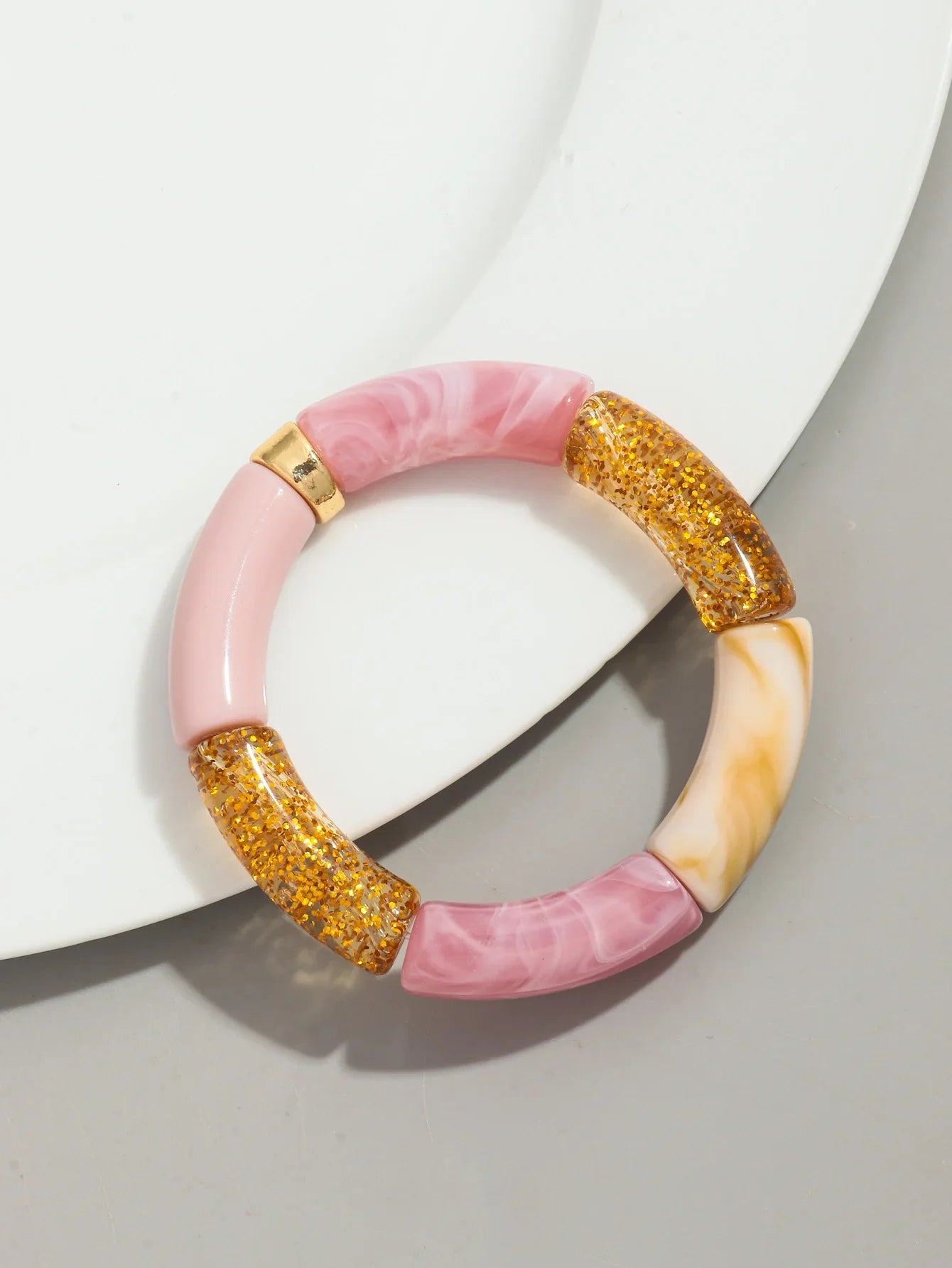 Boho Chunky Bamboo Stackable Bracelet for Women with Colorful Tube Beads and Elastic Design