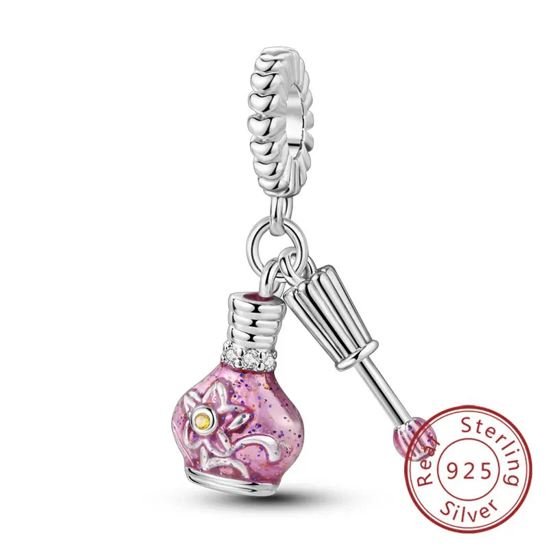 Fit 925 Sterling Silver Bow Perfume Bottle Pink Charms Beads for Women DIY Jewelry Gifts