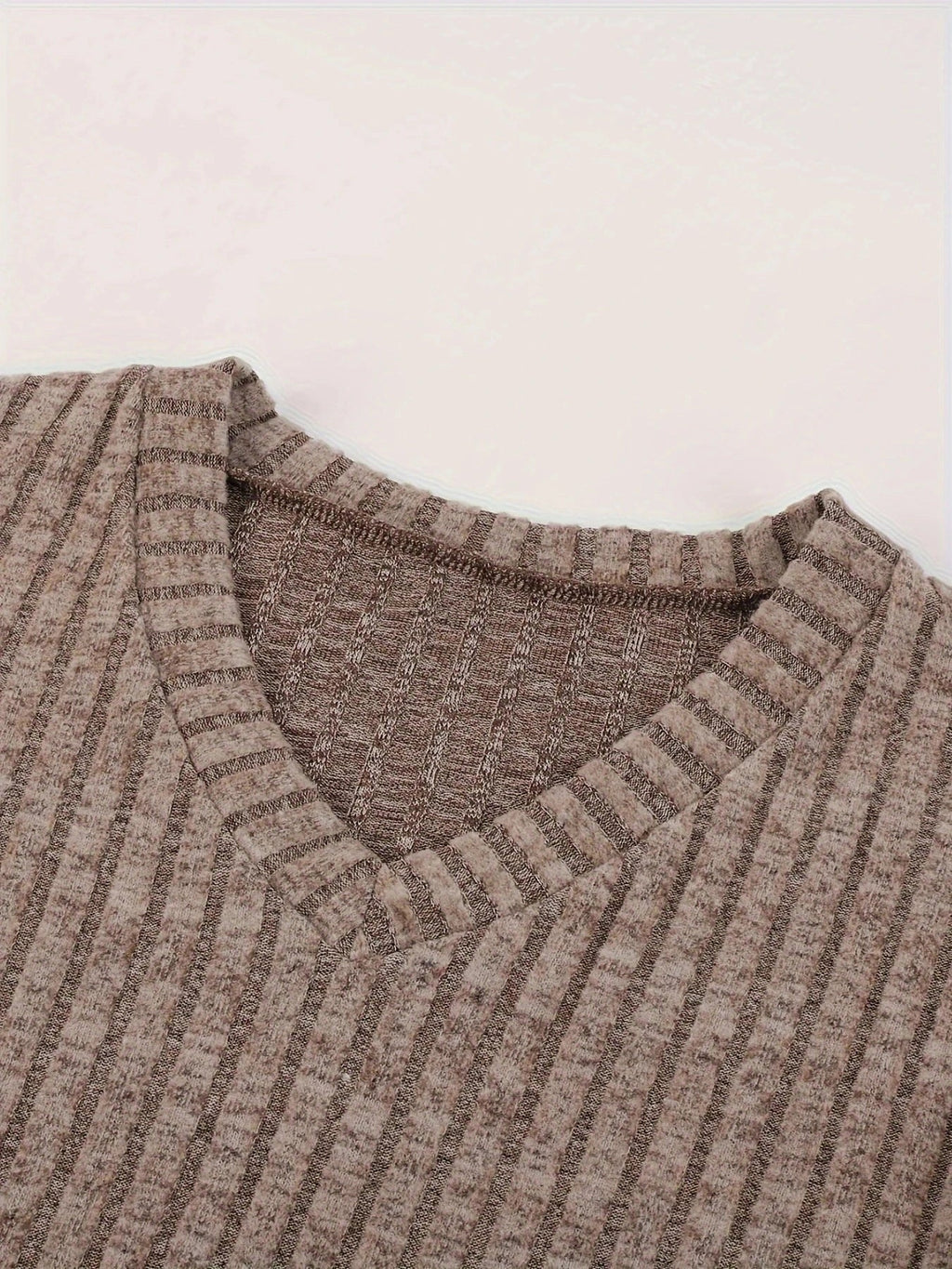 Autumn Winter Loose Casual V Neck Striped Knitted Two-Piece Set with Long Sleeve Top and Straight Tube Pants