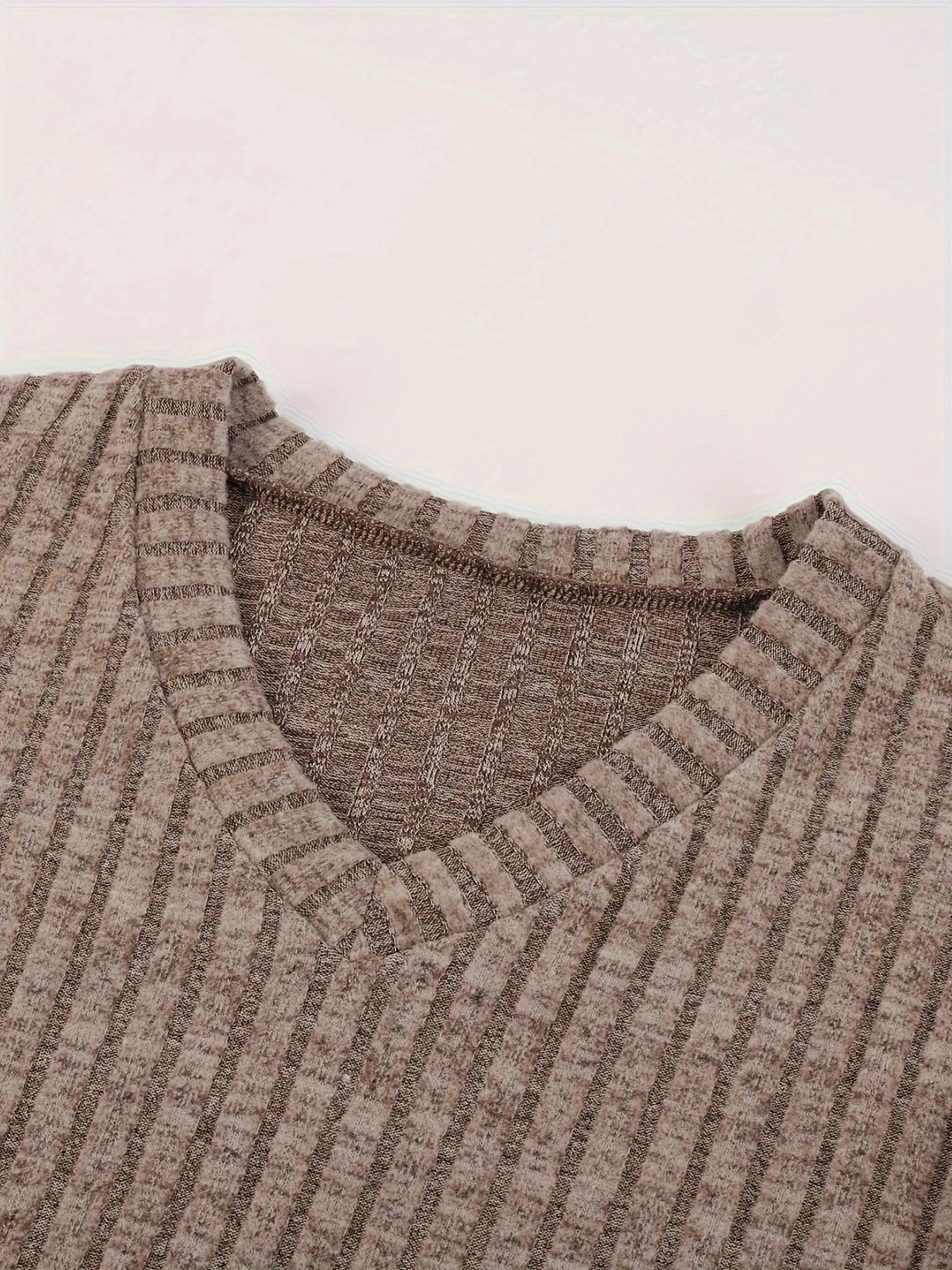 Autumn Winter Loose Casual V Neck Striped Knitted Two-Piece Set with Long Sleeve Top and Straight Tube Pants