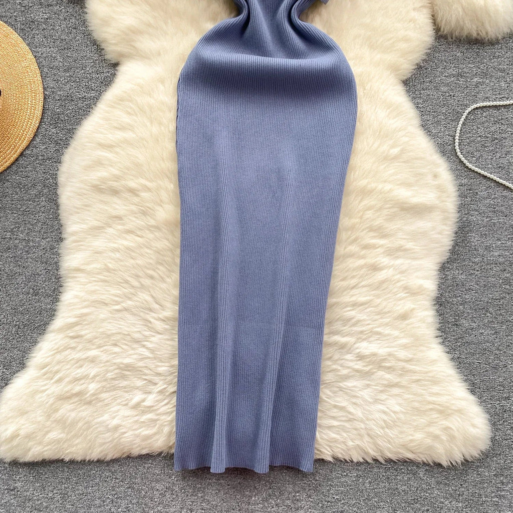 Wrap Dress Knitted Maxi With Pleated Detail And Bodycon Fit