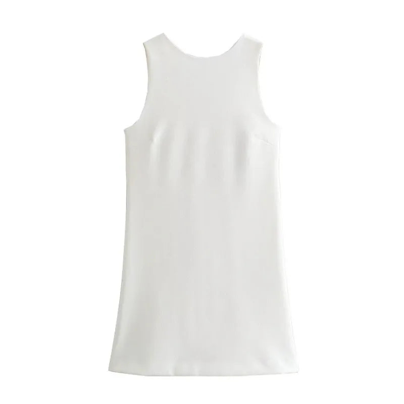 Bow Decoration Mini Dress Sleeveless Backless Round Neck
