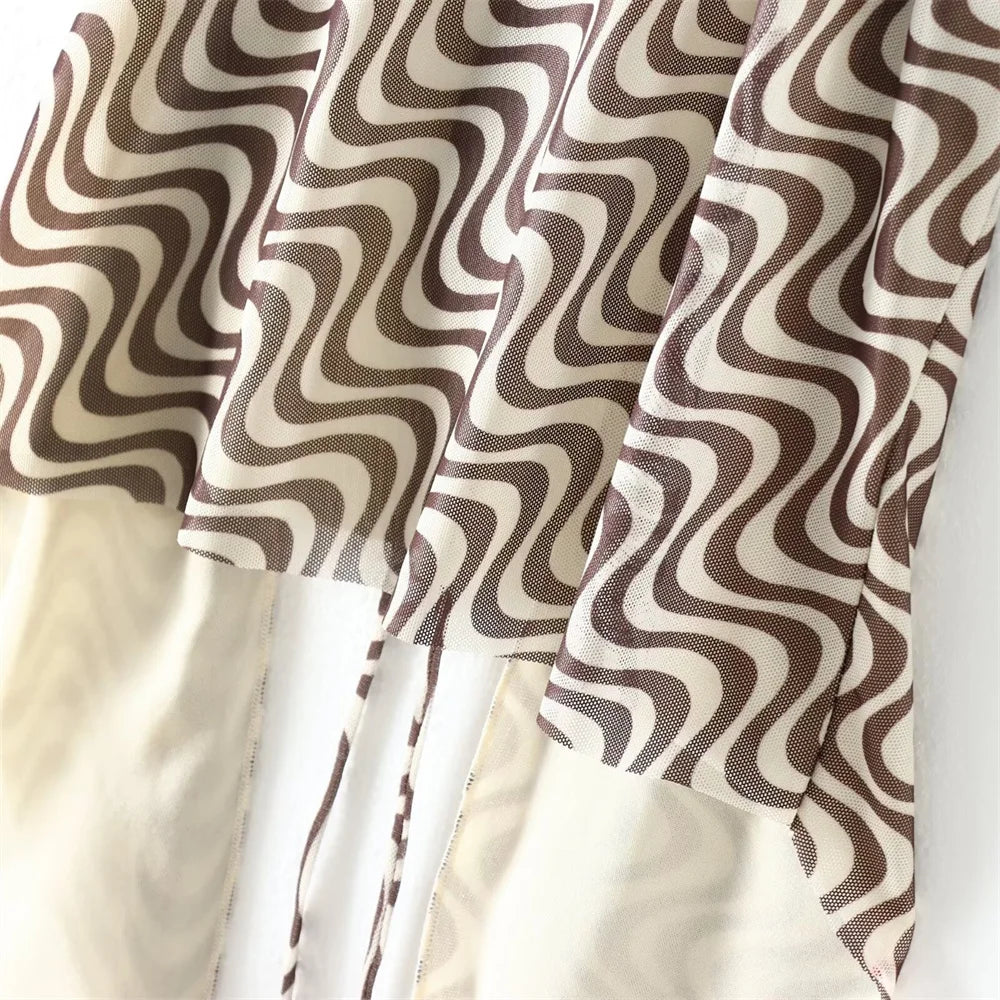 Women's Silk Screen Print Hanging Neck Open Back Top with High Waist Slimming Skirt Set Summer Fashion Two-Piece Outfit