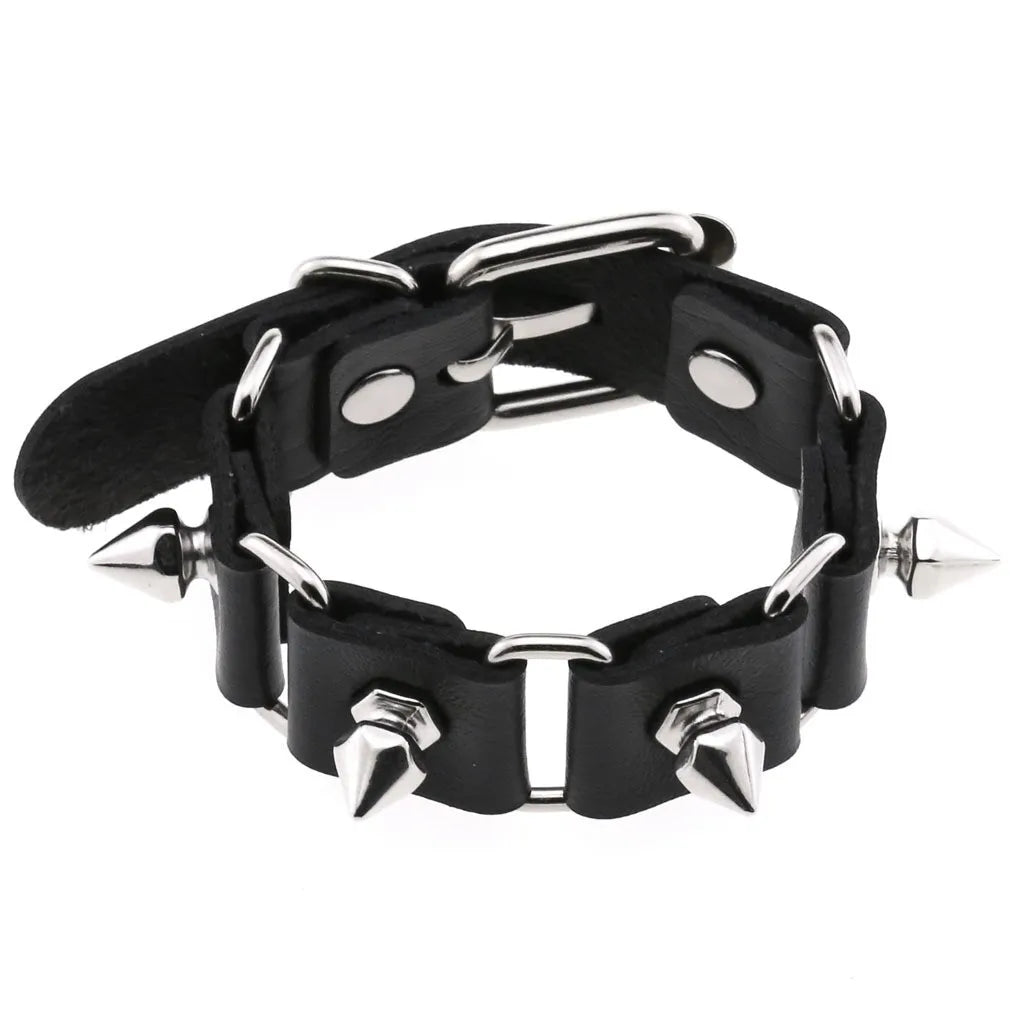 PU Leather Studded Gothic Cuff Bracelet Adjustable Punk Rivet Wristband for Men and Women