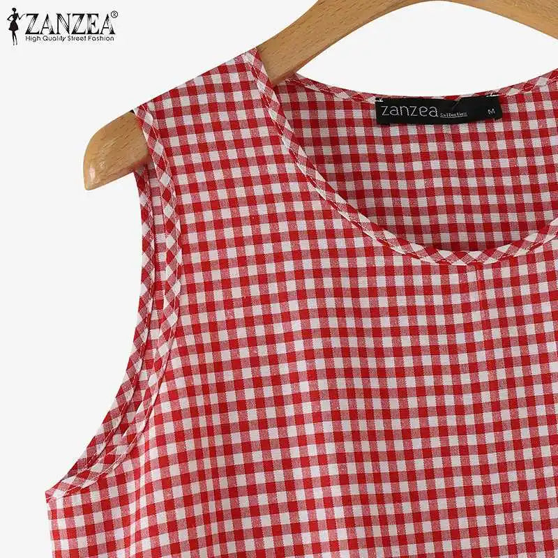 Gingham Midi Dress For Women Vintage Casual Aline Holiday