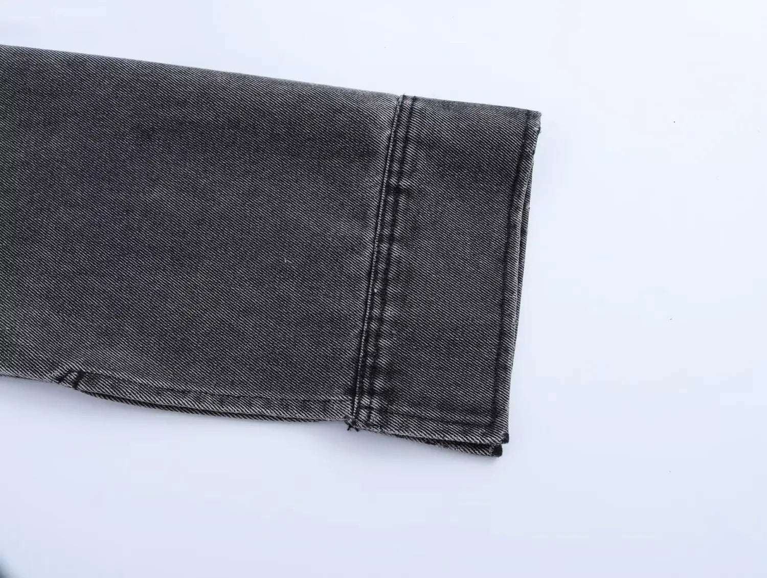 Casual Denim Two Piece Set with Elastic Waist Wide Leg Pants and Polo Collar Long Sleeve Top Loose Fit Stylish Outfit