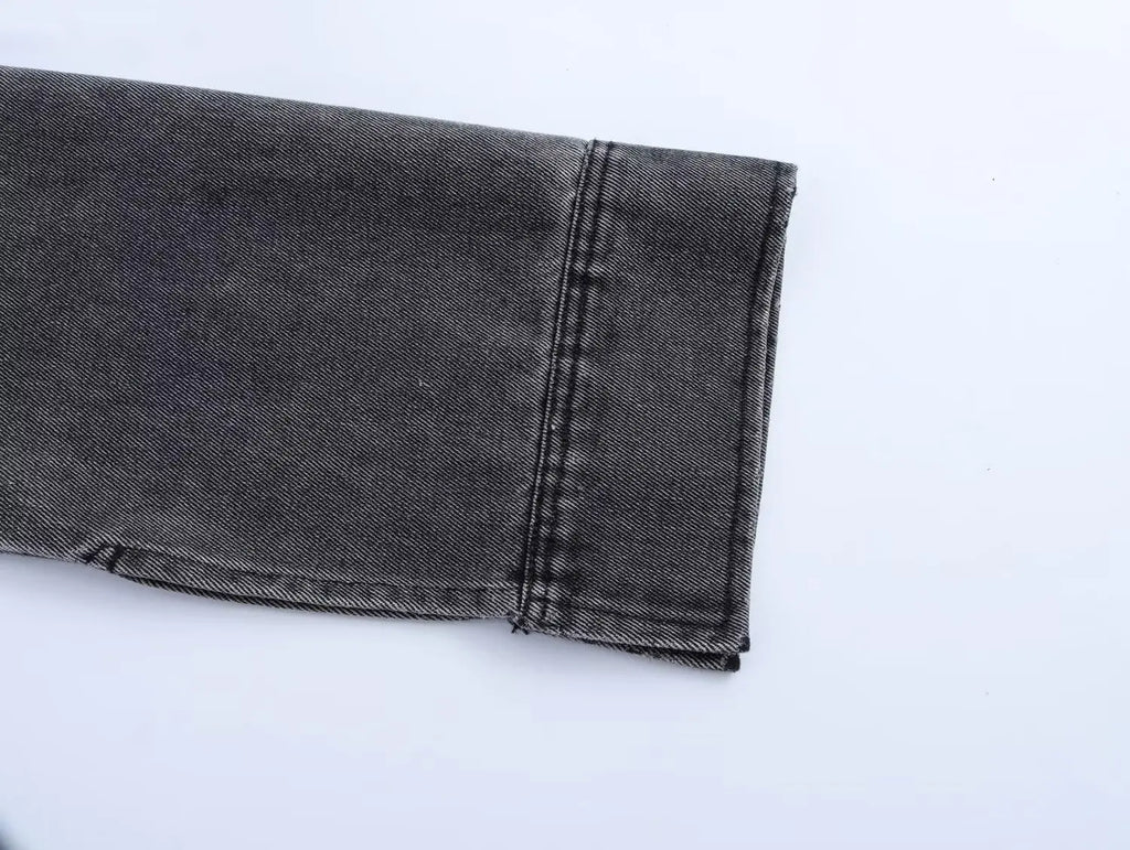 Autumn Denim Two Piece Set with Elastic Waist Wide Leg Pants and Polo Collar Long Sleeve Top for Casual Style