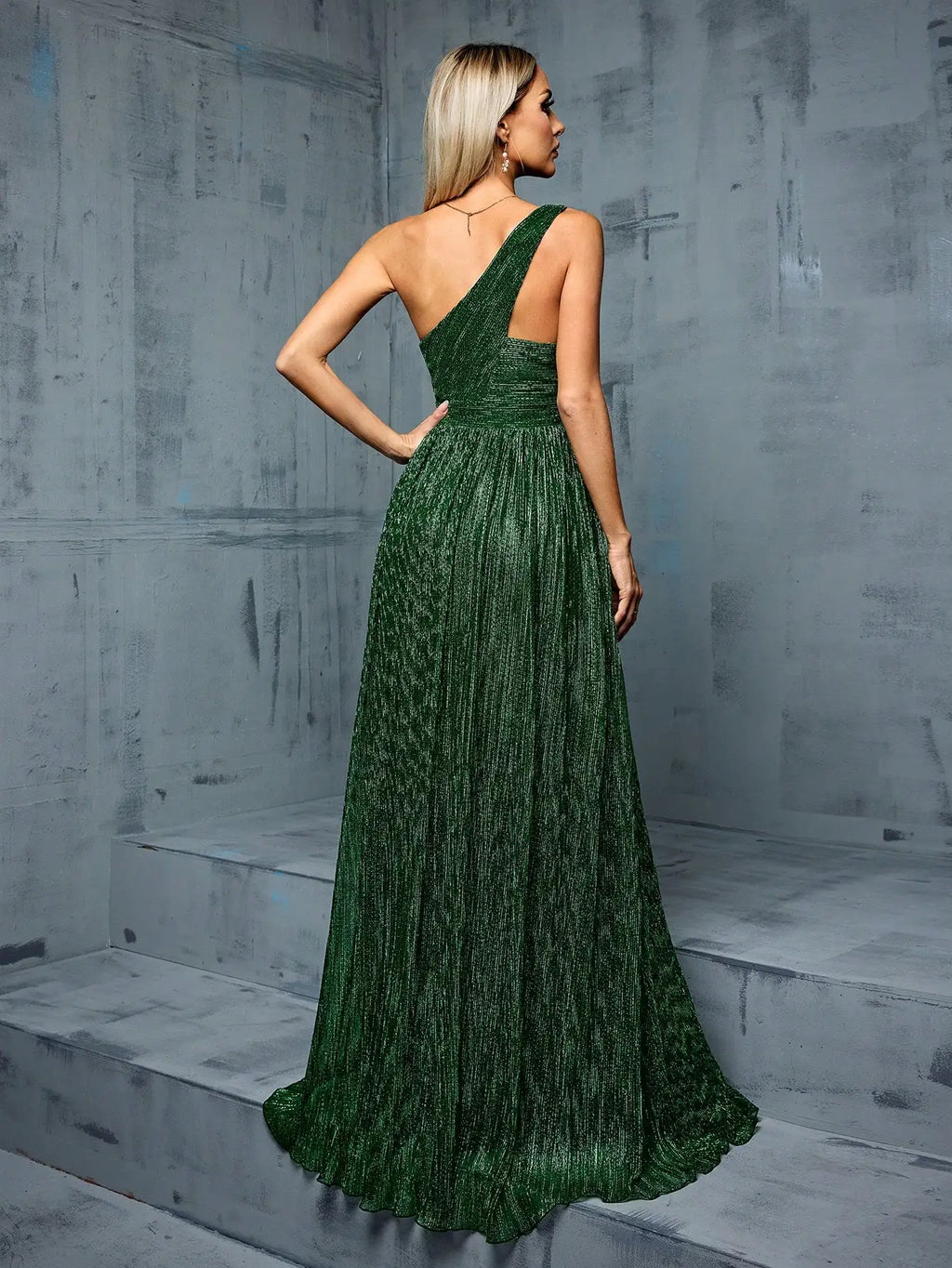 One Shoulder Evening Gown With Irregular Long Skirt