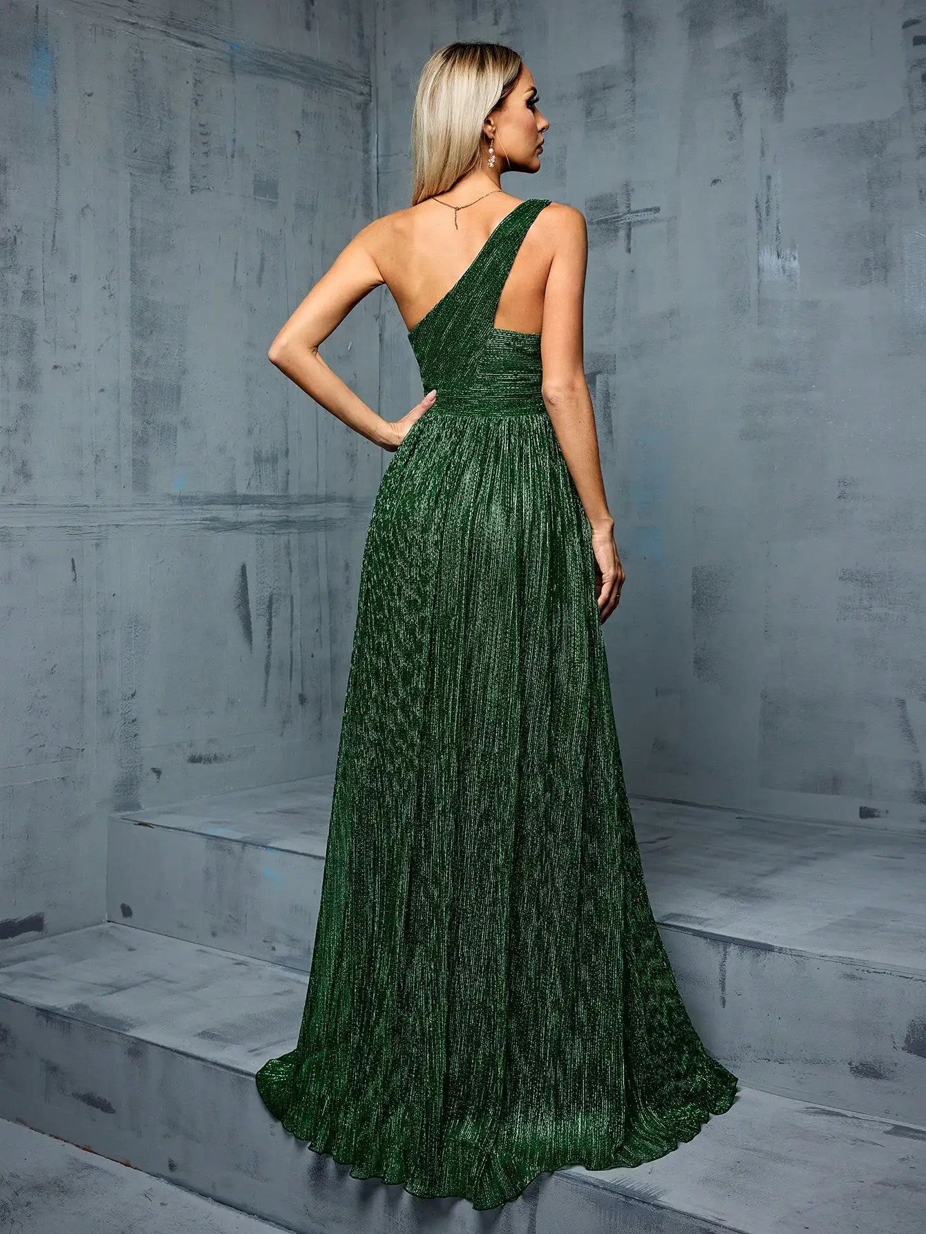 One Shoulder Evening Gown With Irregular Long Skirt