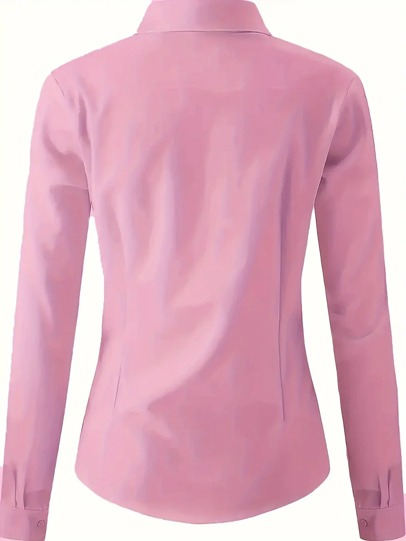 Solid Button Front Shirt Elegant Long Sleeve Lapel Blouse Lightweight Basic Top for Spring and Fall Women's Fashion Office Casual Wear