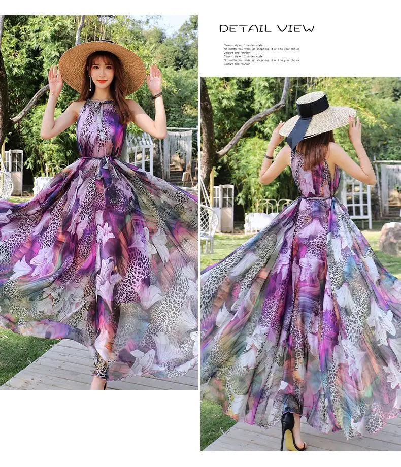 Floral Boho Backless Maxi Dress Women Beach Sundress