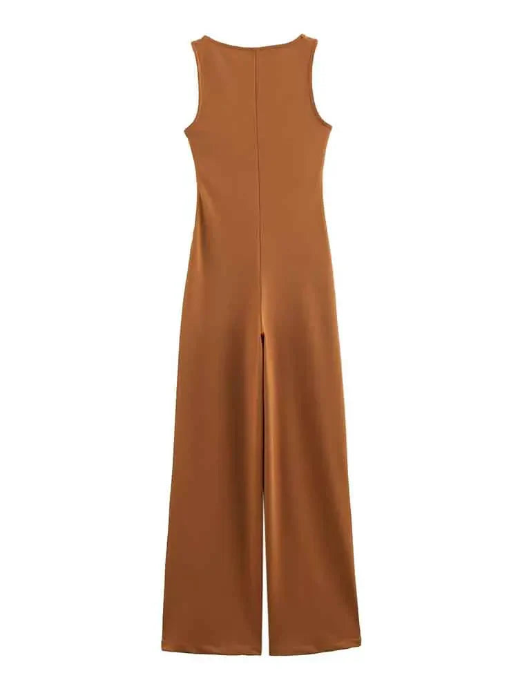 Stylish Women's Long Jumpsuit Comfortable Versatile Casual One-Piece Outfit with Simple Elegant Design
