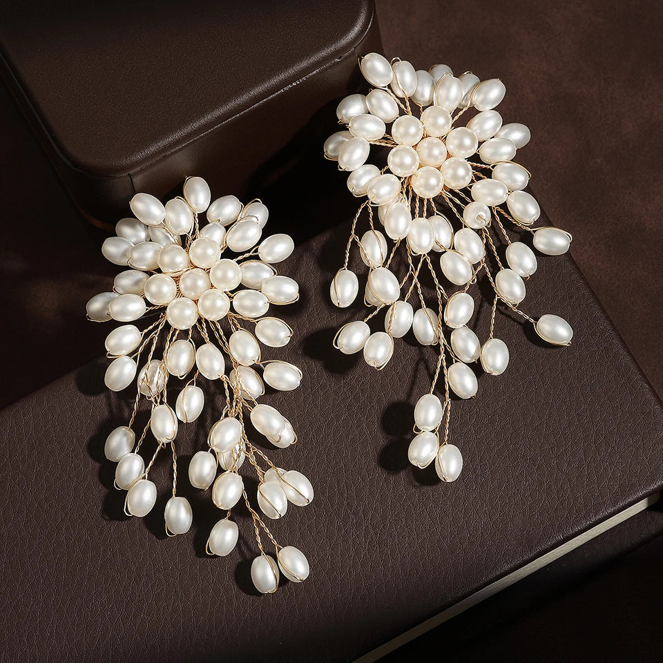 Elegant Imitation Pearl Flower Earrings for Bridal Wedding and Party Jewelry