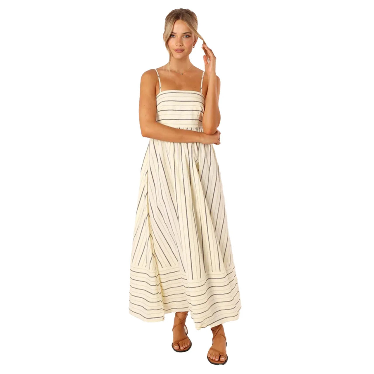 Bohemian Striped Maxi Dress With Hanging Straps For Women