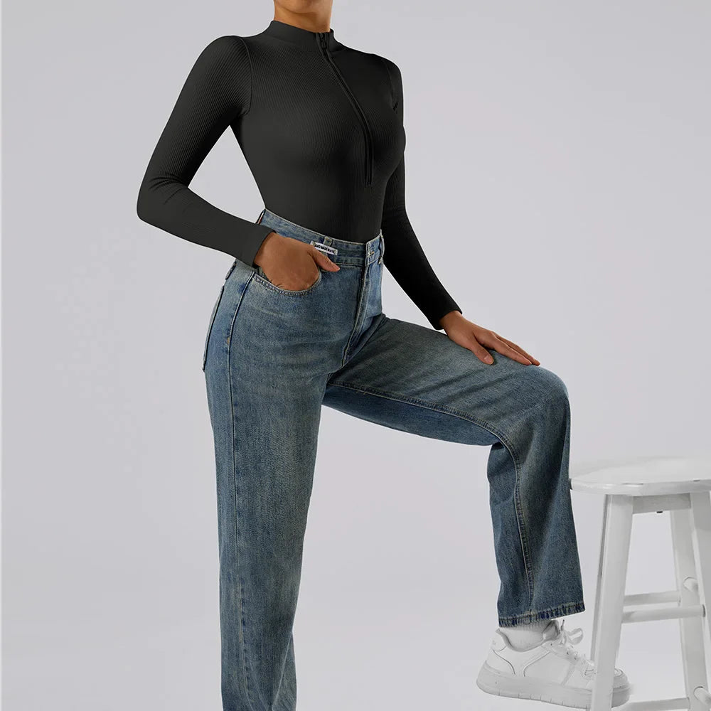 Bodycon Long Sleeve Jumpsuit for Women Zipper Romper Playsuit Fashion Streetwear Autumn Winter Slim Fit Bodysuit