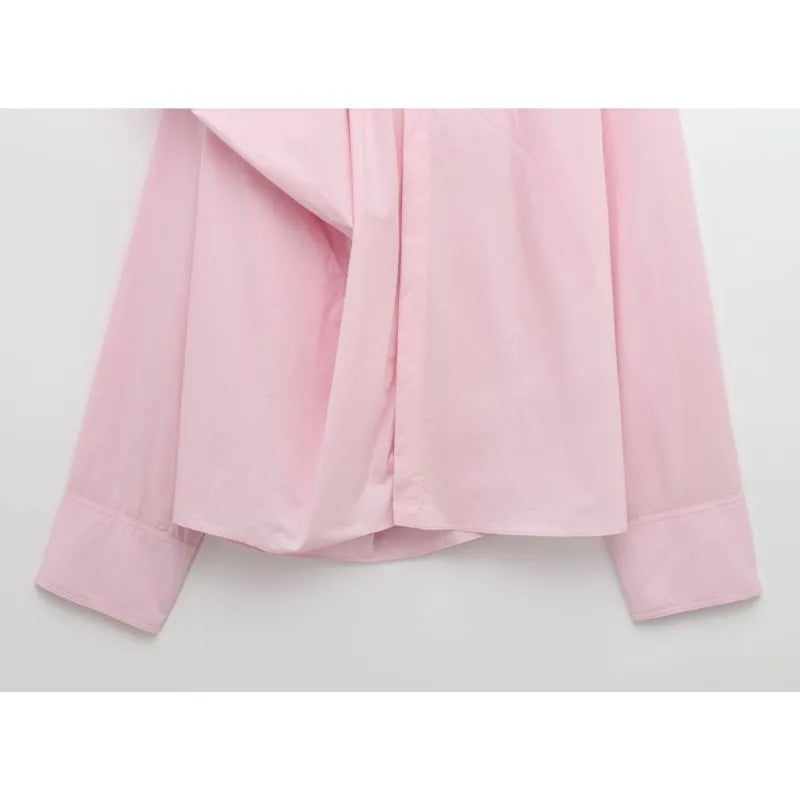 Women Poplin Shirt with Volume Shoulder Long Sleeve Pleated Cuffs Casual Cotton Blouse for Spring Party and Everyday Wear