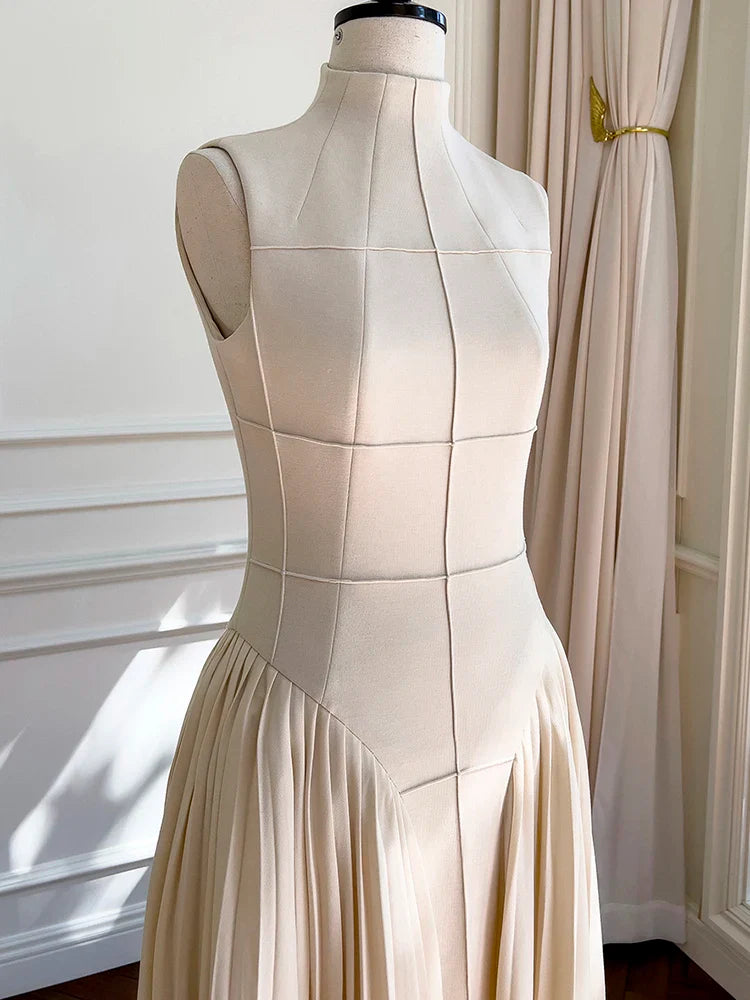 Elegant Square Collar Sleeveless High Waist Summer Dress