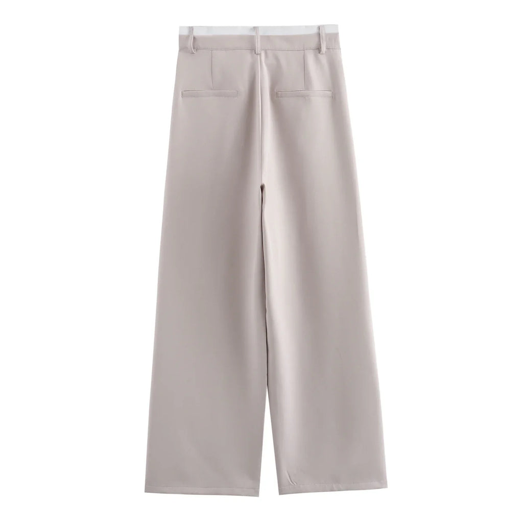 Women Fashion Solid Vest Pant Suit Set with Single Breasted Halter Cropped Top and High Waist Patchwork Trousers for Office Wear