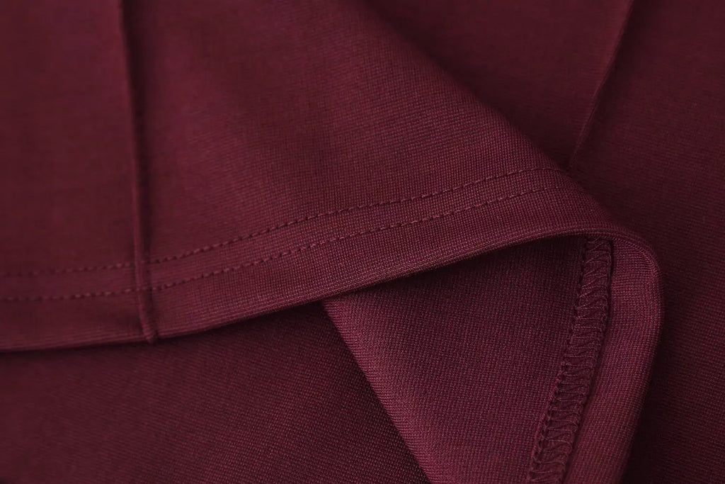 Casual Chic Red Women Elastic Suit with Long Sleeve O Neck Slim Top and High Waist Wide Leg Pants Fashion Set