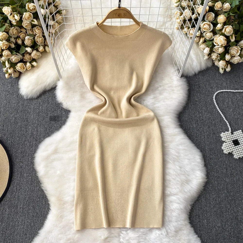 Pink Backless Summer Knit Bodycon Beach Dress for Women