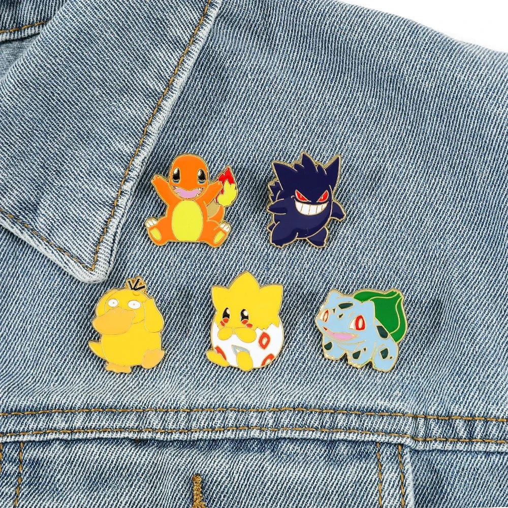 Creative 4 Piece Enamel Brooch Set Featuring Cute Game Console Pikachu Togepi and Charmander Pins for Wallet Backpack and Clothing