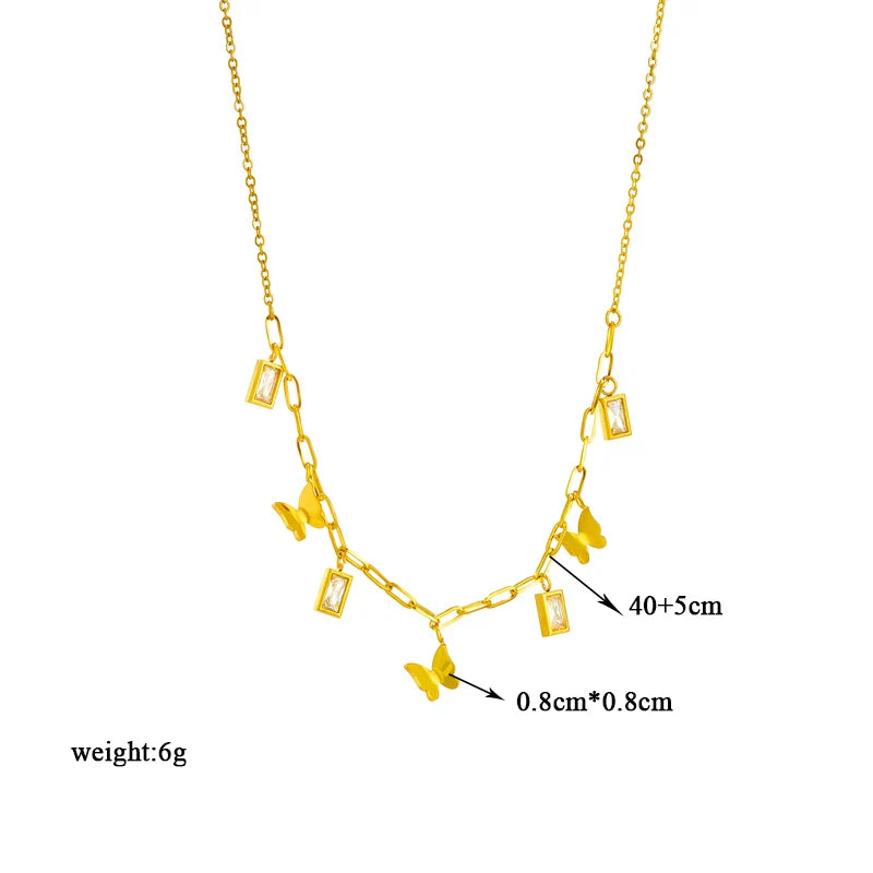 Stainless Steel Butterfly Moon Lock Blue Eyes Pendant Necklace for Women Multilayer Choker Chain Jewelry Gifts