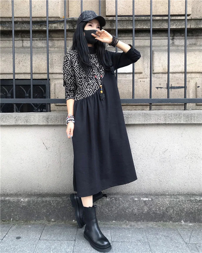 Loose Printed Turtleneck Dress For Women Elegant Casual