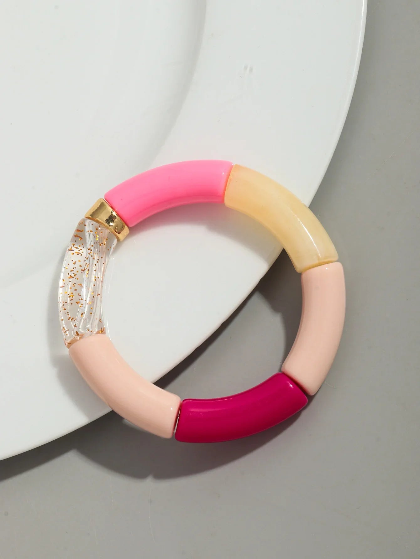 Boho Chunky Bamboo Stackable Bracelet for Women with Colorful Tube Beads and Elastic Design