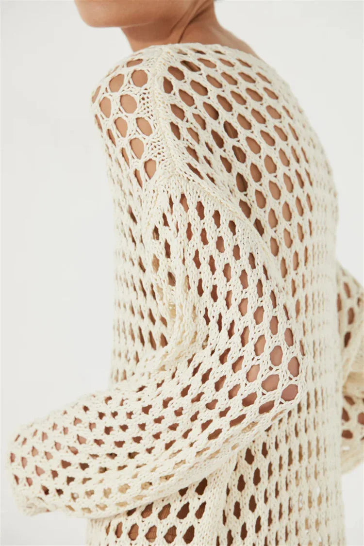 Knit Hollow Out Beach Cover Up Dress See Through For Women