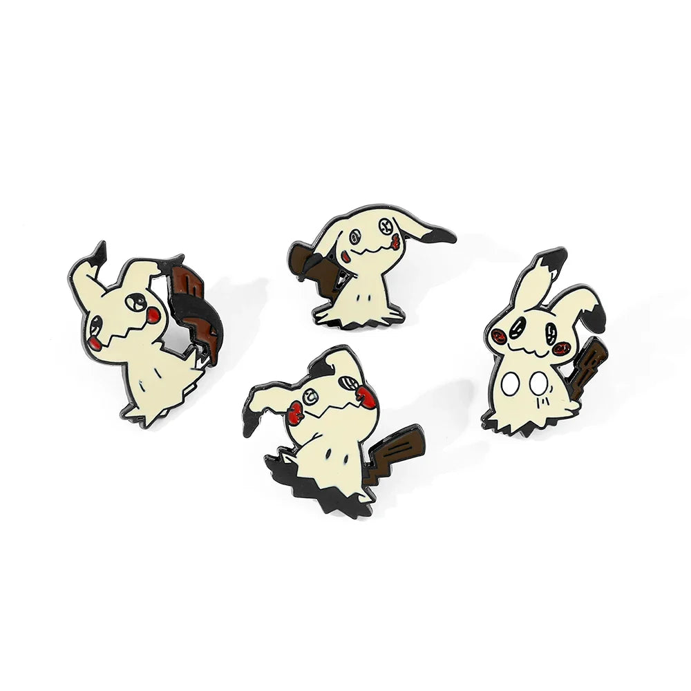 Cartoon Animal Enamel Pin Brooch Set 4 Pcs Fun Mimikyu Jewelry for Backpack Wallet and Clothes Accessories