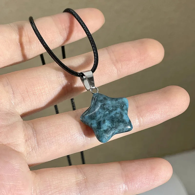 Pentagram Star Crystal Healing Necklace Natural Gemstone Pendant for Women and Girls