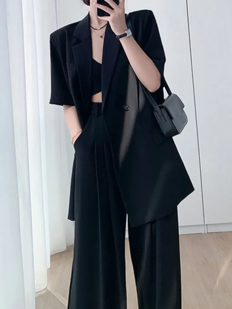 Short Sleeve Blazer Suit Set for Women - Stylish Two Piece Outfit