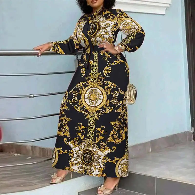 Bohemian Maxi Dress Belted Sundress For Party Long Sleeve