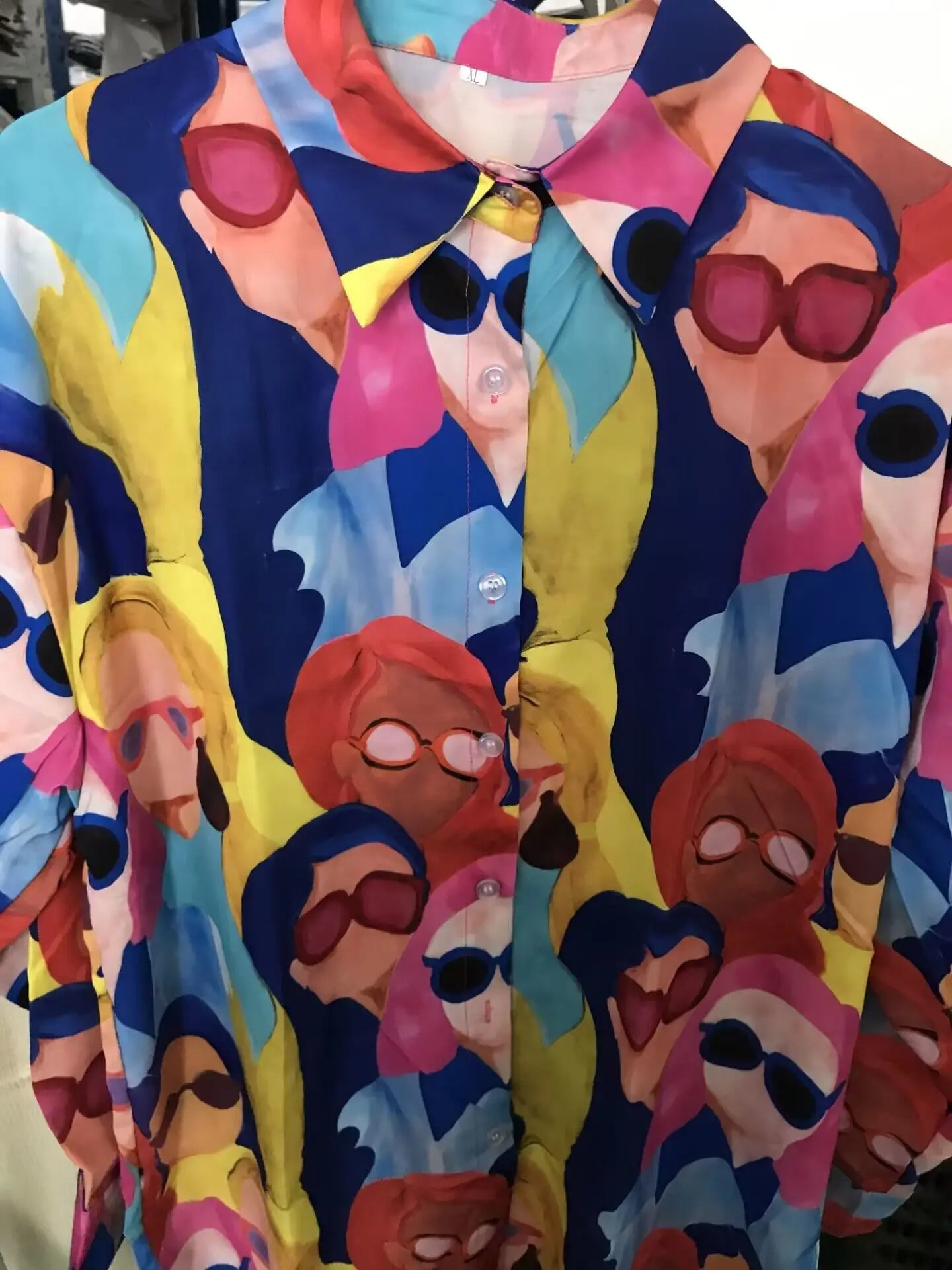 Casual Long Sleeve Turn Down Collar Blouse Loose Fit Printed Shirt Fashionable High Street Tops for Women