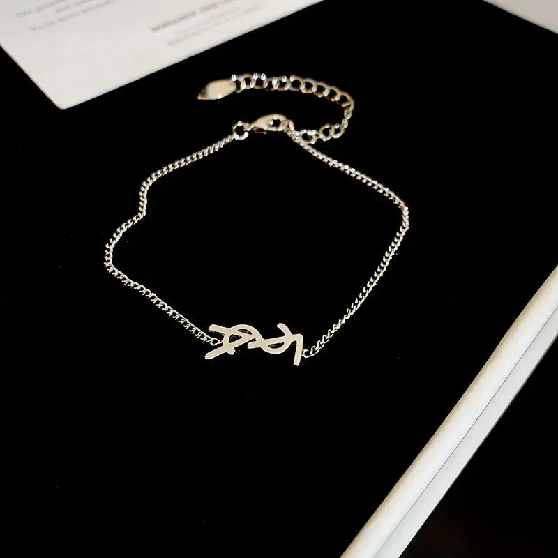 Metal Letter Necklace and Ear Stud Bracelet Set