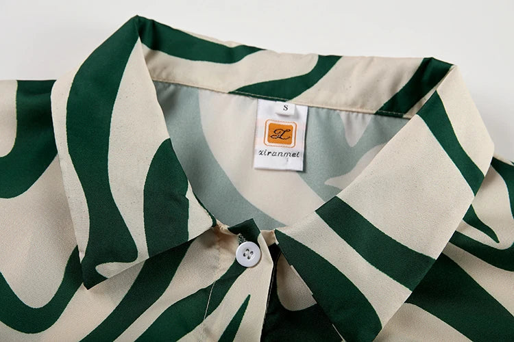 Trendy Print Off Shoulder Shirt and Trouser Set with Long Sleeve Design