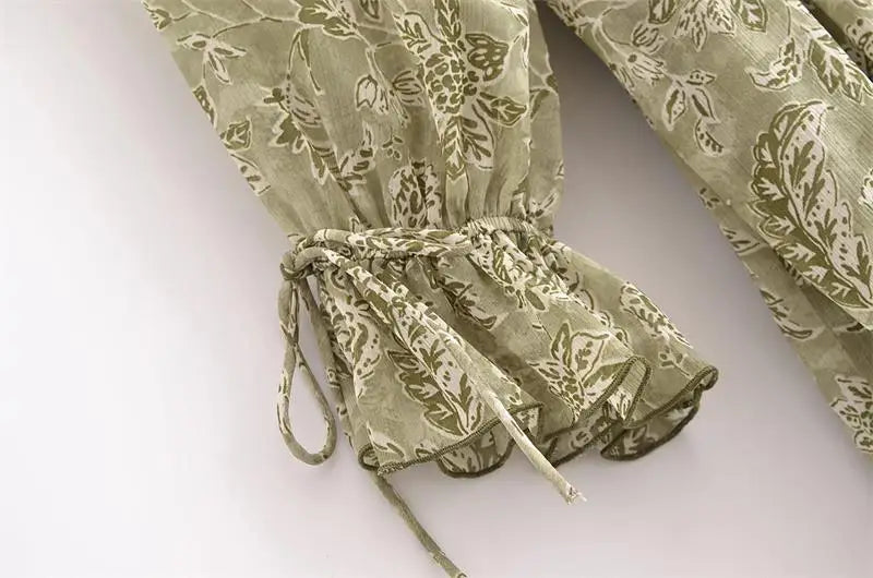 Chiffon Print V Neck Dress For Women Elegant Long Evening