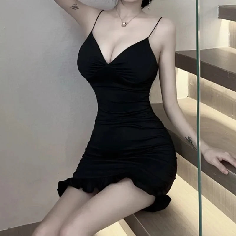 Ruffle Strap Mini Dress Bodycon For Nightclub Party Vibes